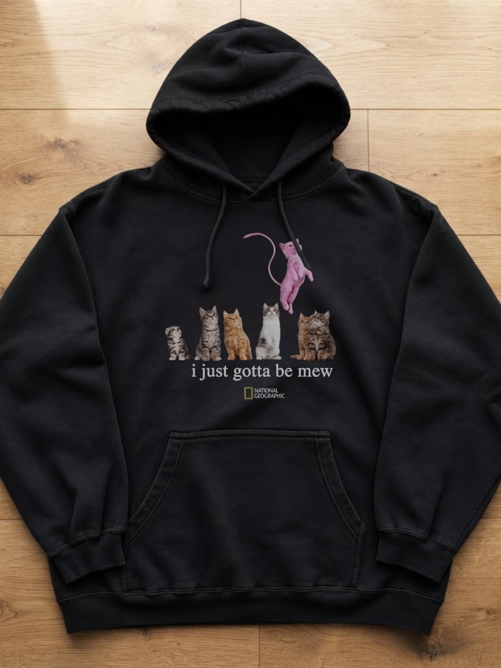 Gildan NA Black Hoodie with Colorful Cat Graphic